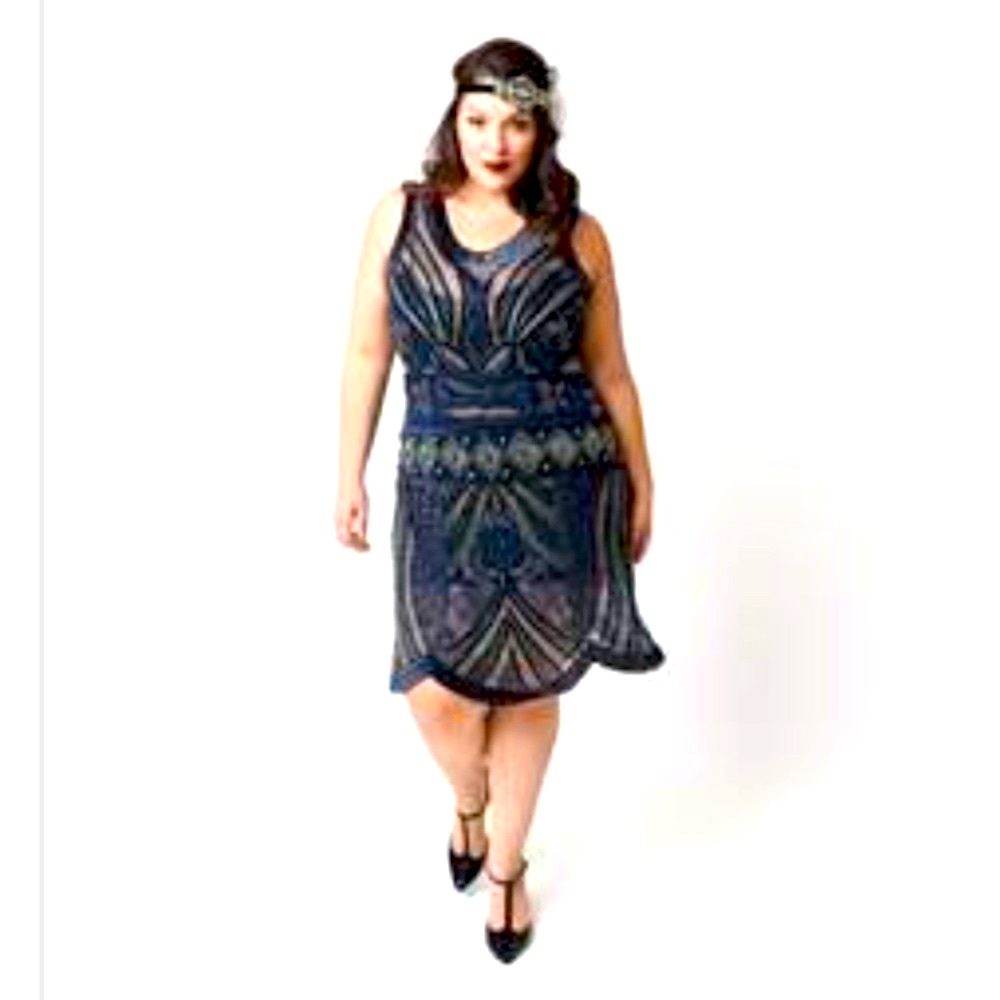 UNIQUE VINTAGE NWT peacock blue flapper dress 2x